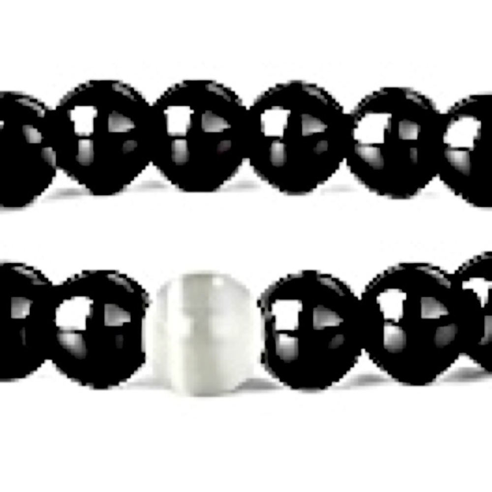 Black with one White bead Hematite Single Strand magnetic bead bracelet - Unisex